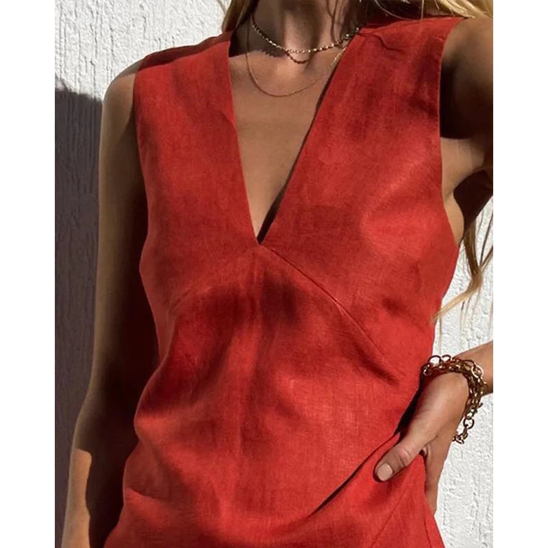 Robe Mini Trapèze en Lin - Beige