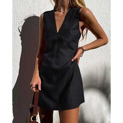 Robe Mini Trapèze en Lin - Noir