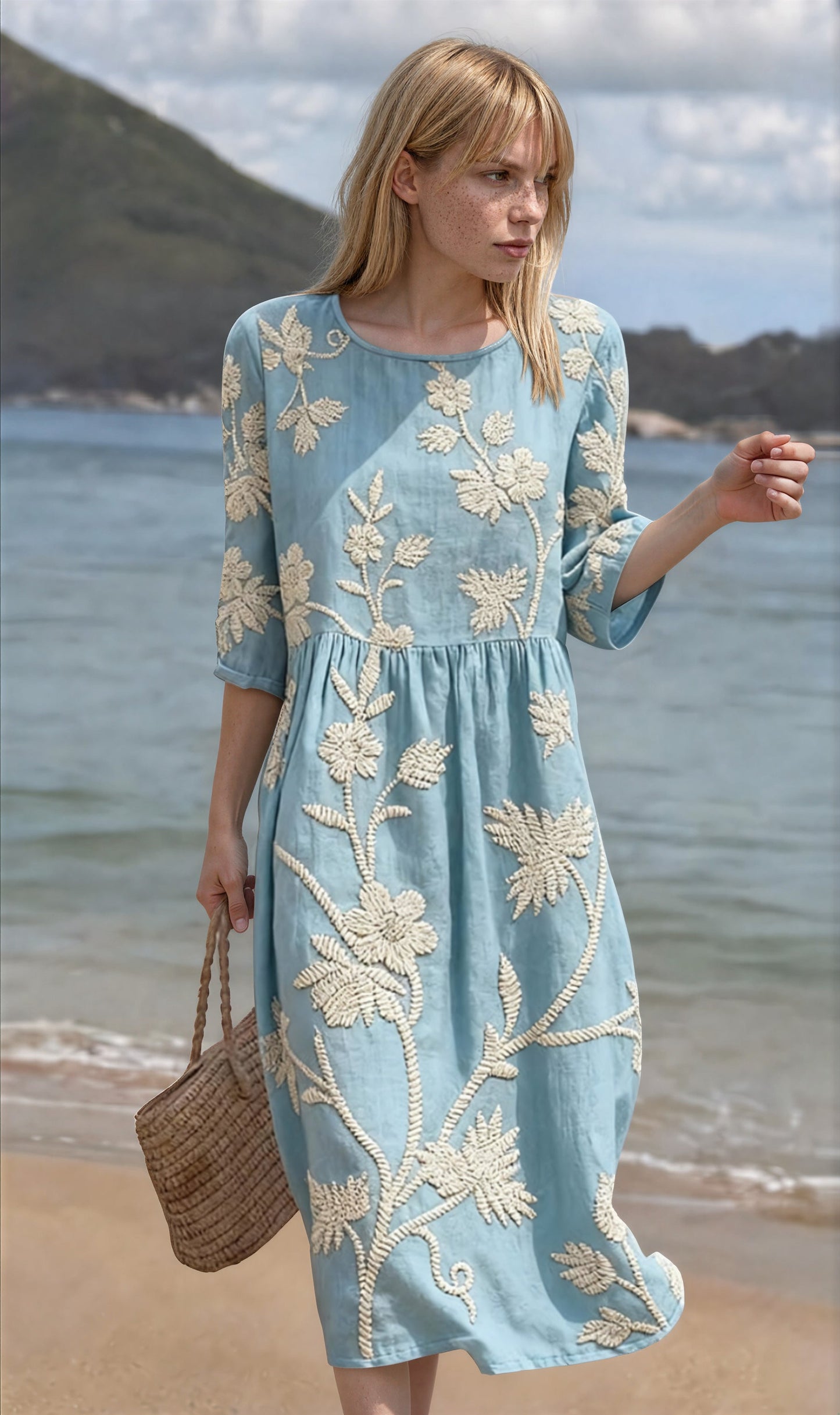 Robe Vintage Brodée Femme Coupe Fluide Détails Bohème – Robe Cocktail Été | Invitée de Mariage Chic