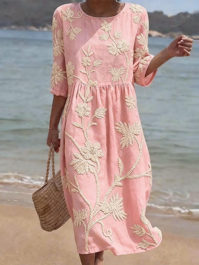 Robe Vintage Brodée Femme Coupe Fluide Détails Bohème – Robe Cocktail Été | Invitée de Mariage Chic