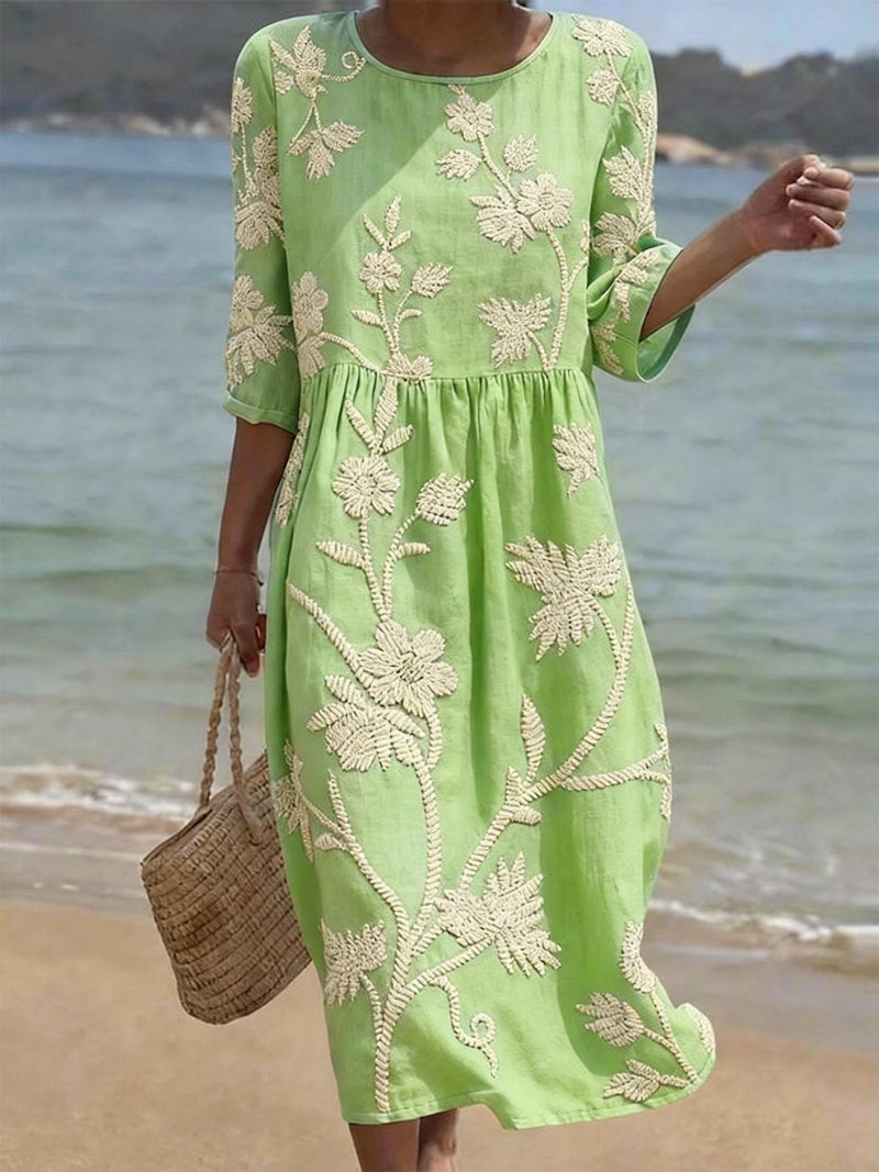 Robe Vintage Brodée Femme Coupe Fluide Détails Bohème – Robe Cocktail Été | Invitée de Mariage Chic
