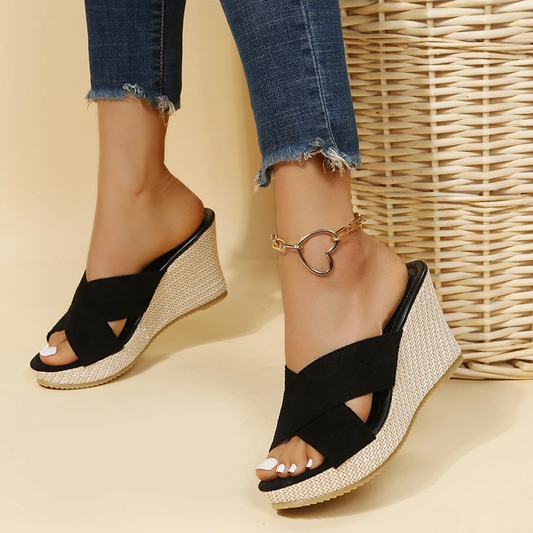 Sandales Compensées Femme – Plateforme Tressée & Bout Ouvert, Style Romain Estival