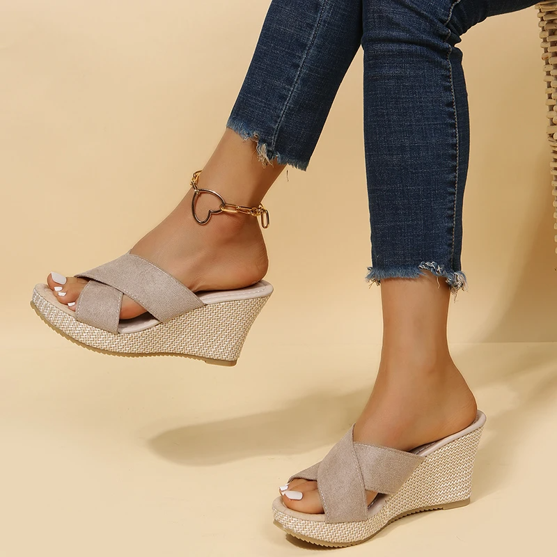 Sandales Compensées Femme – Plateforme Tressée & Bout Ouvert, Style Romain Estival