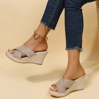 Sandales Compensées Femme – Plateforme Tressée & Bout Ouvert, Style Romain Estival
