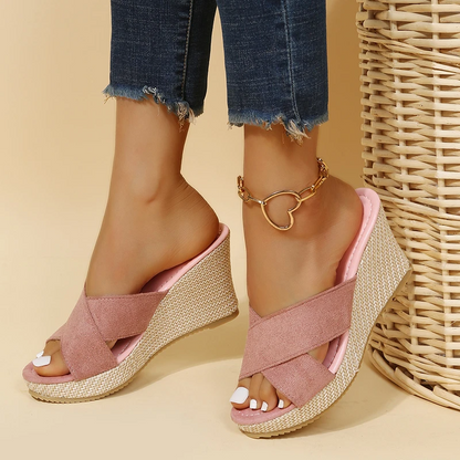 Sandales Compensées Femme – Plateforme Tressée & Bout Ouvert, Style Romain Estival