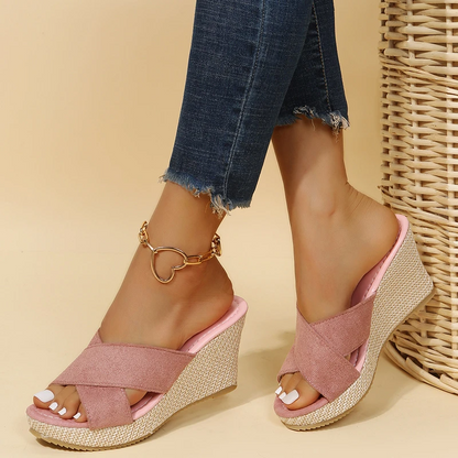 Sandales Compensées Femme – Plateforme Tressée & Bout Ouvert, Style Romain Estival