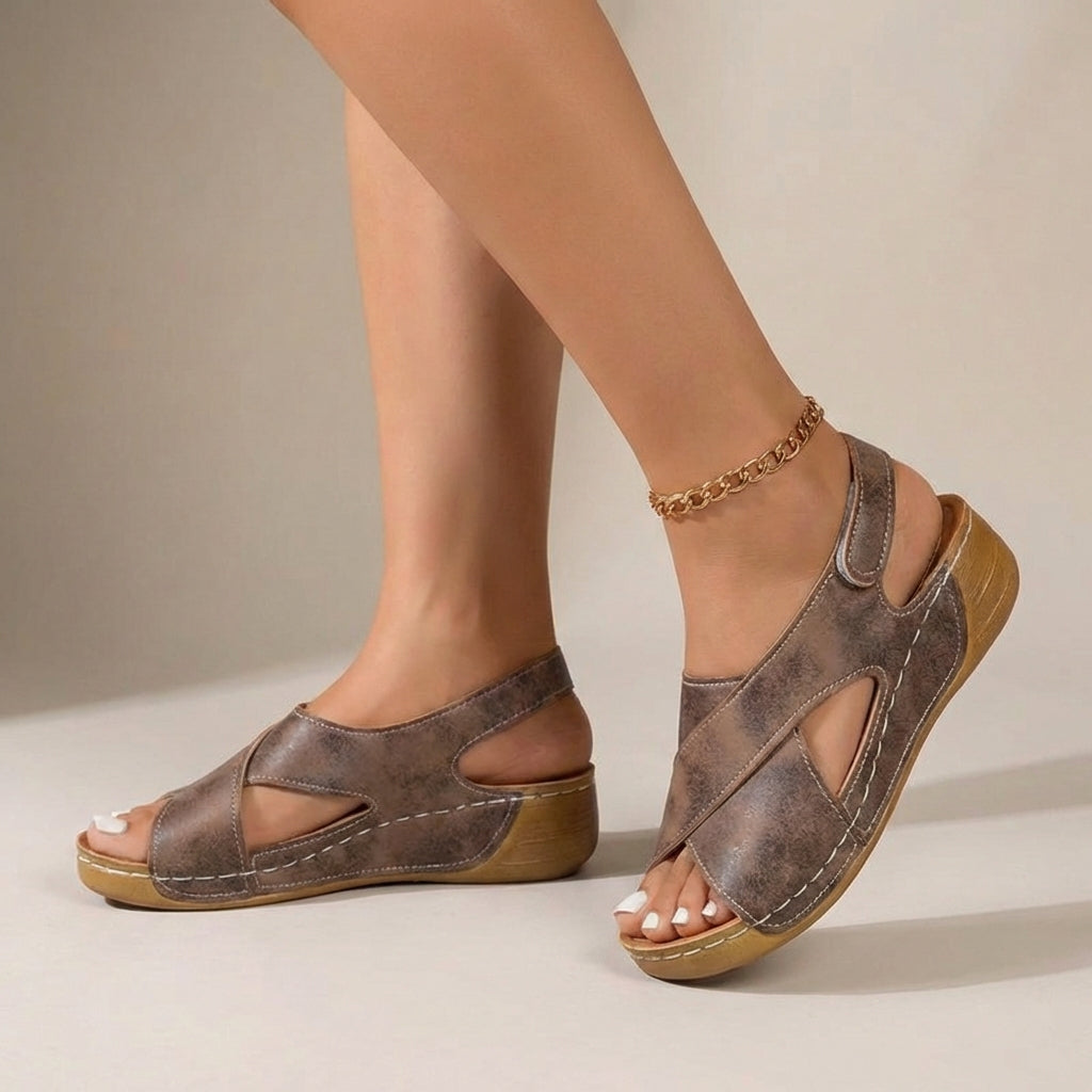 Sandales orthopédiques compensées pour femme - Beige
