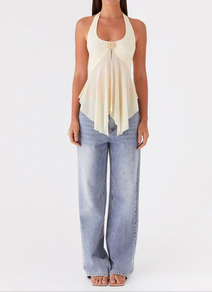 Top en Maille Femme – Transparence Estivale & Coupe Ajustée, Style Tendance