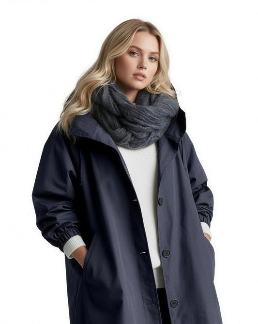 Trench Coat Long Femme, coloris Bleu marine