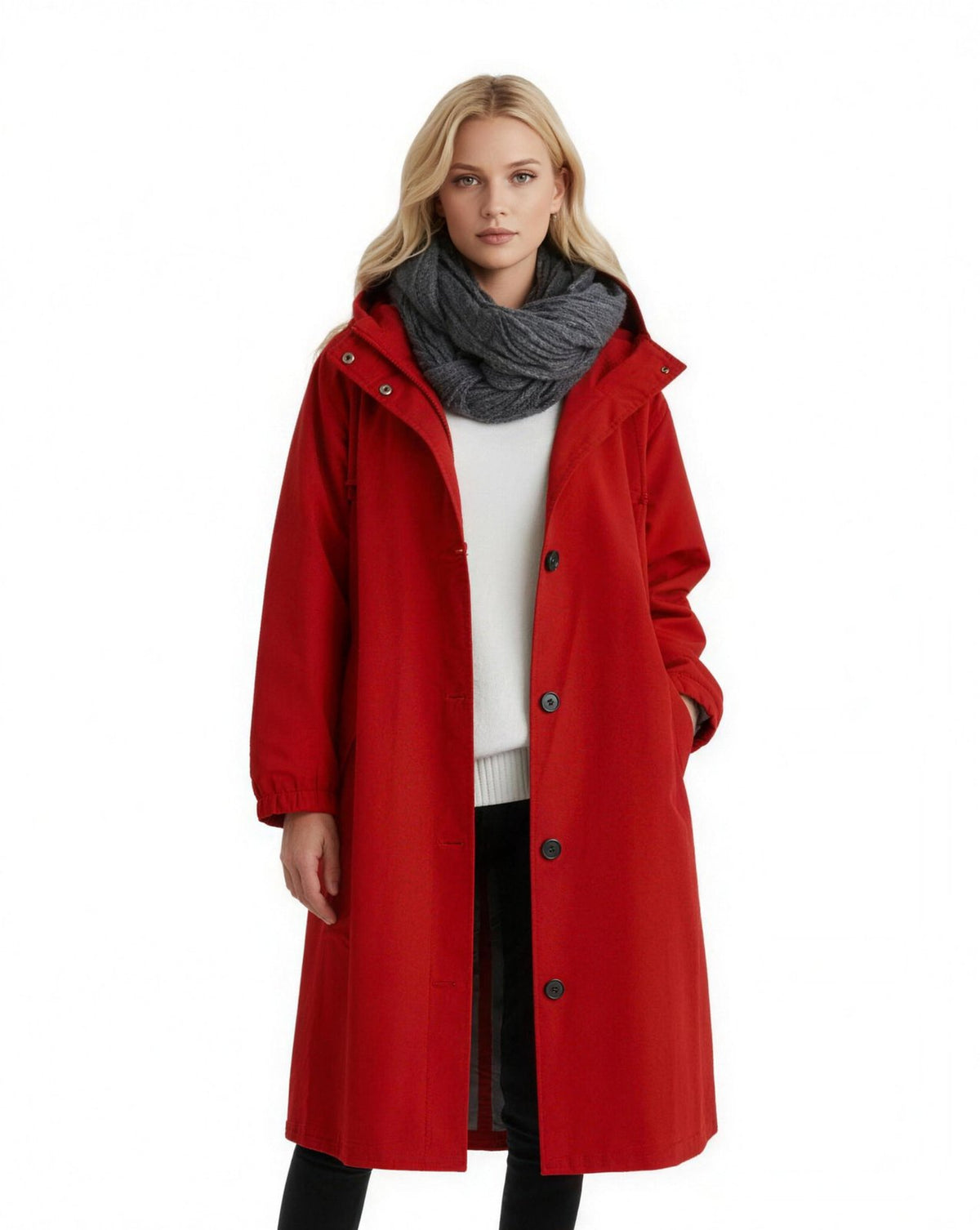 Trench Coat Long Femme, coloris Rouge
