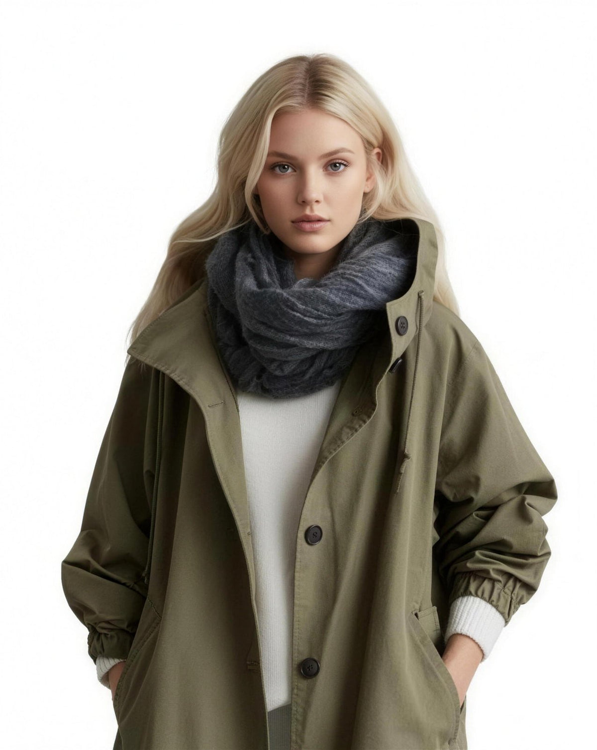 Trench Coat Long Femme, coloris Vert