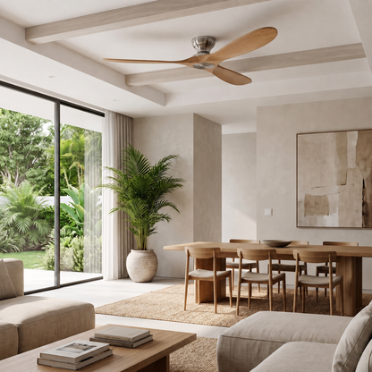 Ventilateur de Plafond en Bois Massif – Réversible Été/Hiver, 6 Vitesses, Télécommande & 25 dB