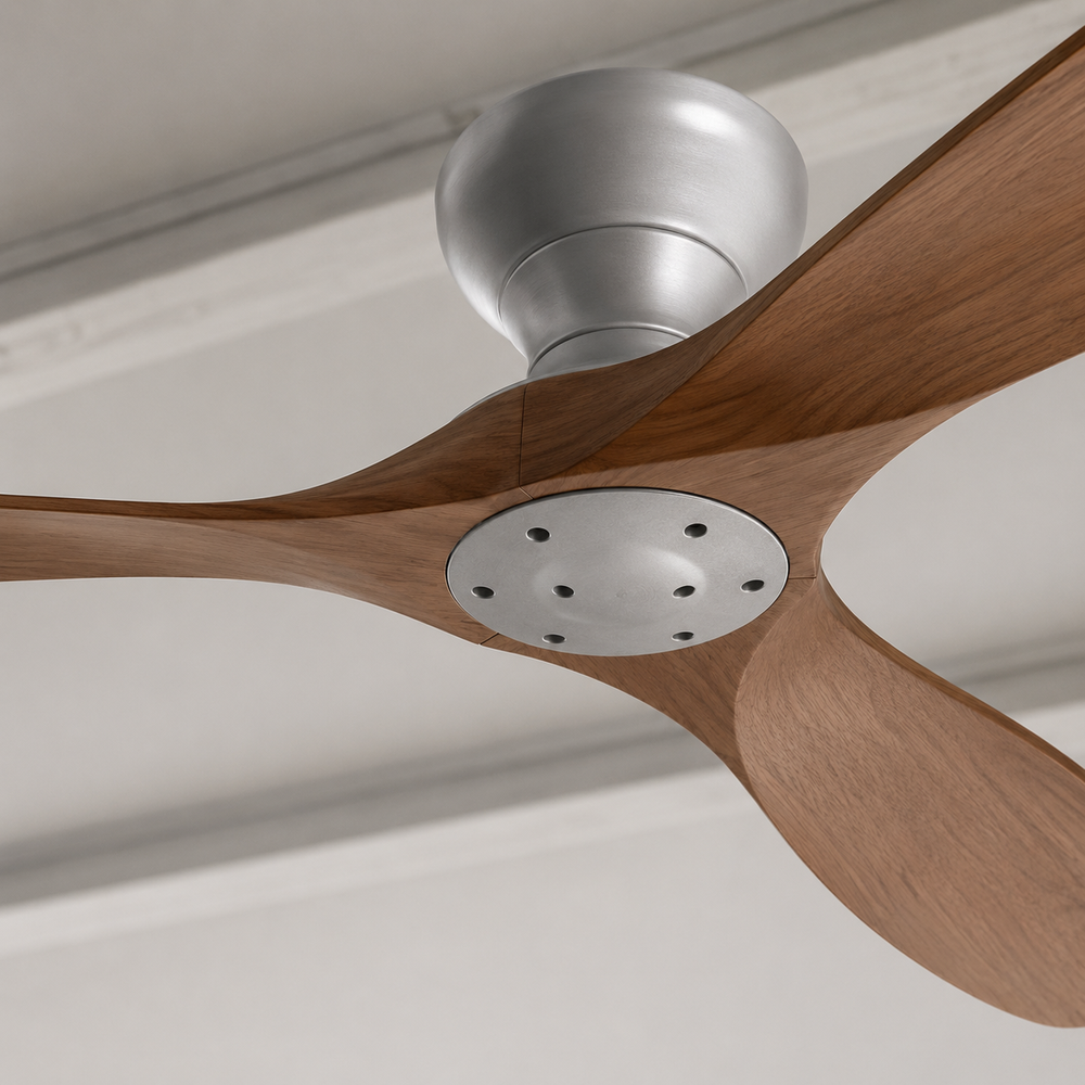 Ventilateur de Plafond en Bois Massif – Réversible Été/Hiver, 6 Vitesses, Télécommande & 25 dB