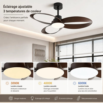 Ventilateur de Plafond LED Pales Bois