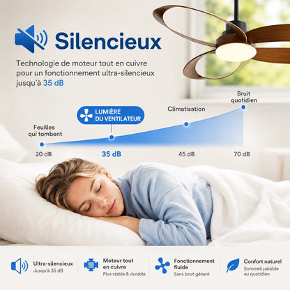 Ventilateur de Plafond LED Pales Bois