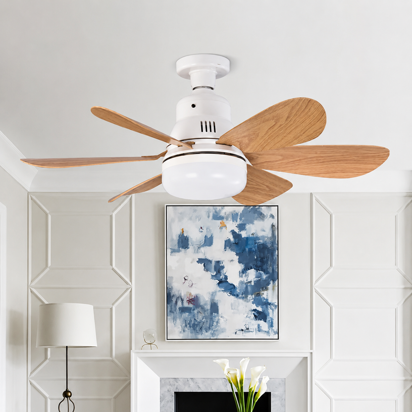 Ventilateur de Plafond avec Éclairage Pales en Bois