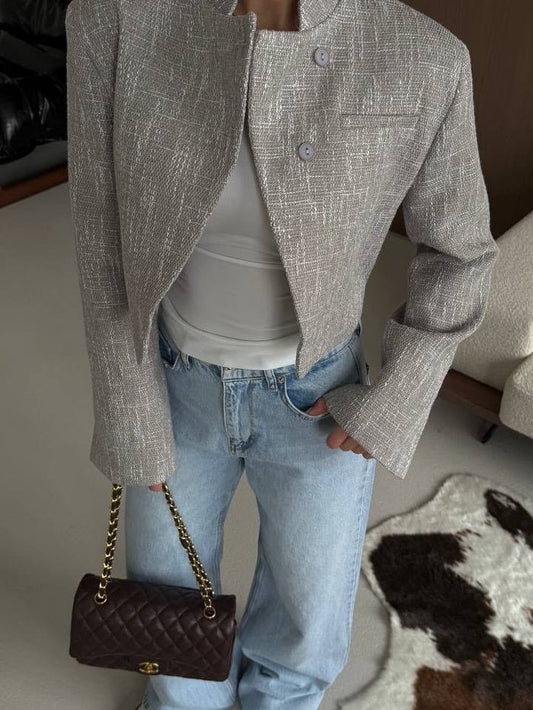 Veste Courte Femme – Col Montant & Coupe Structurée, Élégance Mi-Saison