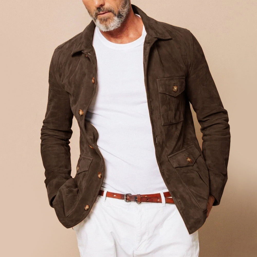 Veste Safari Homme – Daim Doux & Multi-Poches, Style Aventurier Chic