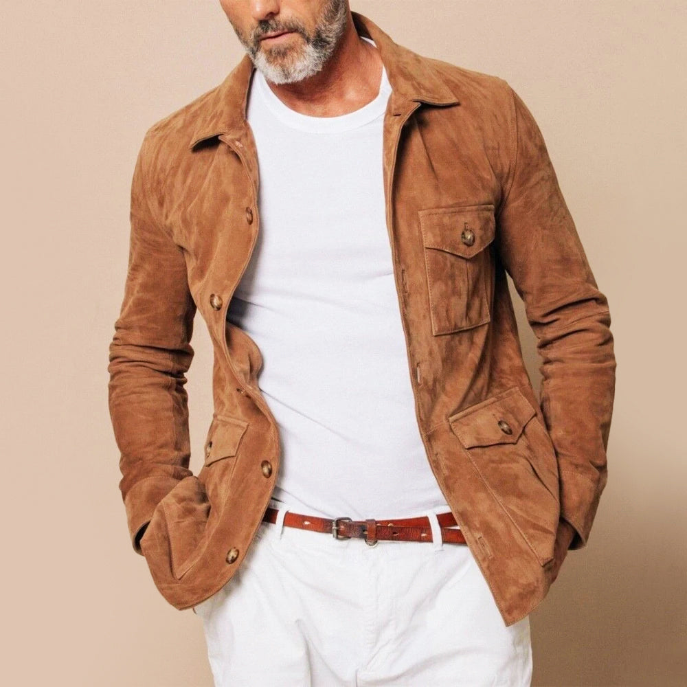 Veste Safari Homme – Daim Doux & Multi-Poches, Style Aventurier Chic