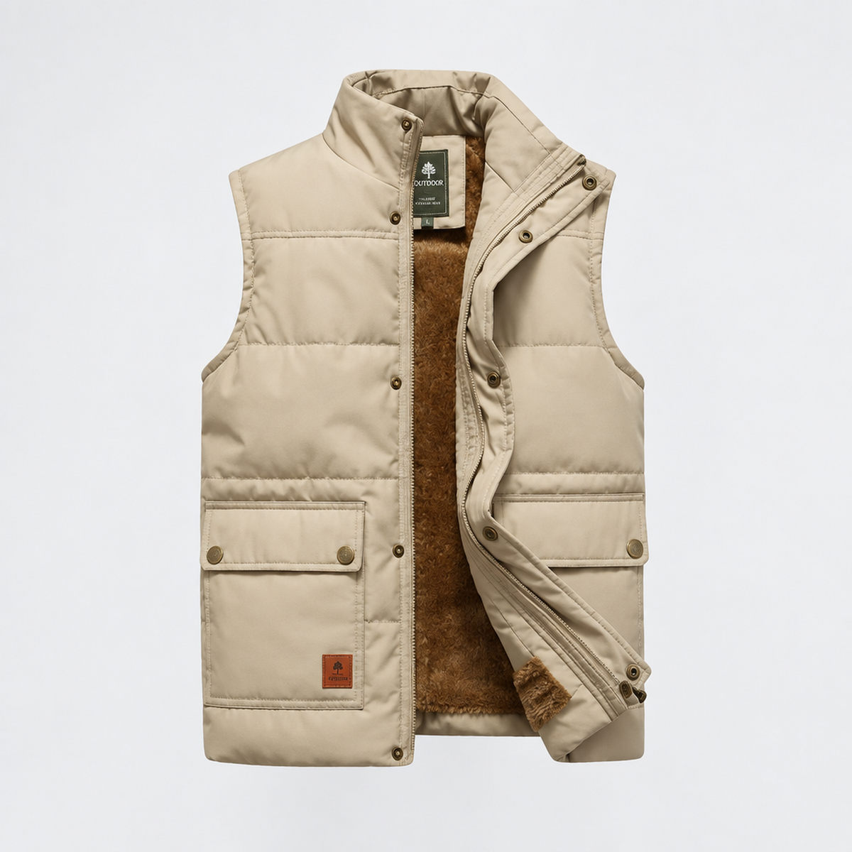 Gilet matelassé homme beige, vue studio