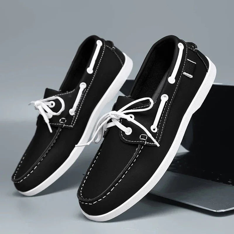 Chaussures bateau homme éco-cuir coloris Anthracite, vue profil