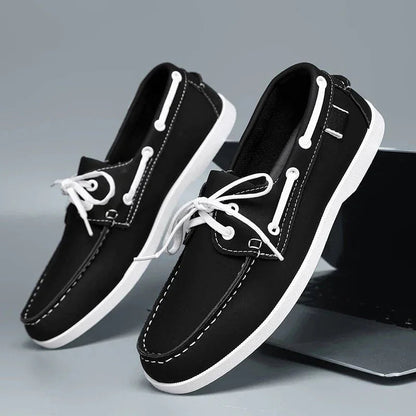 Chaussures bateau homme éco-cuir coloris Anthracite, vue profil