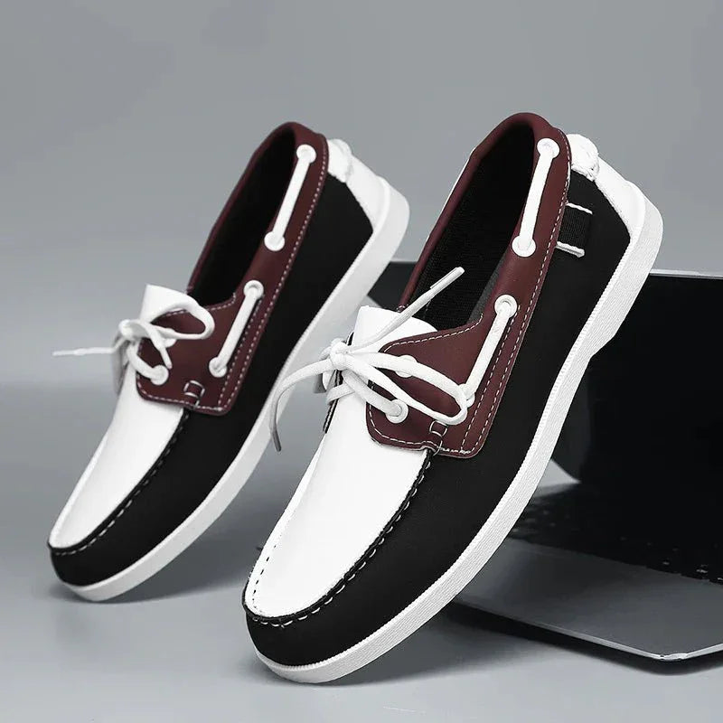 Chaussures bateau homme éco-cuir coloris Gris, vue profil