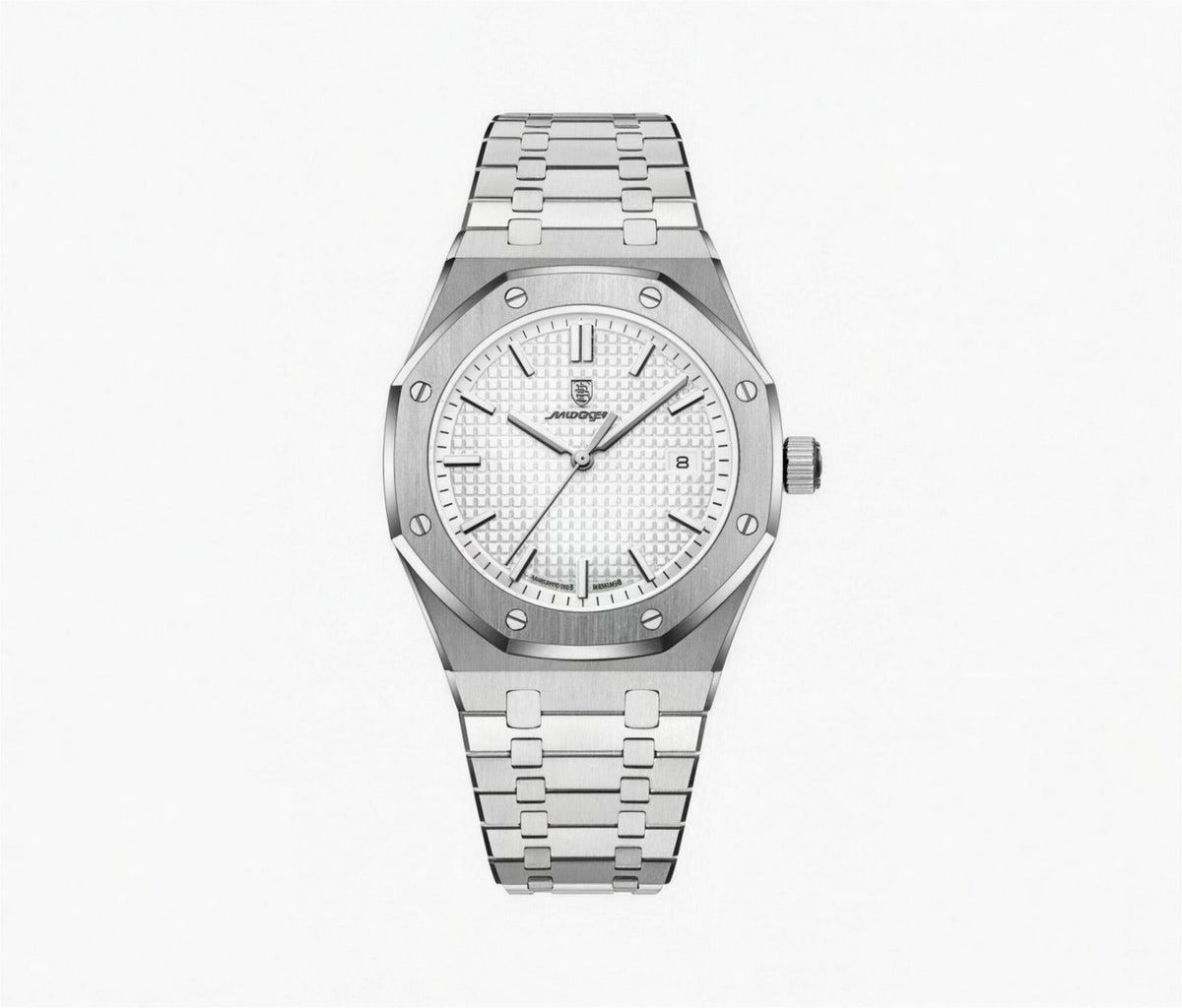 Montre Homme Élégante à Bracelet Intégré, Argent / Blanc