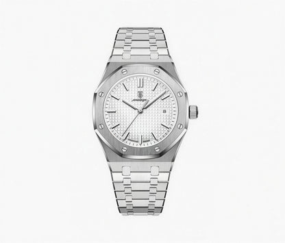 Montre Homme Élégante à Bracelet Intégré, Argent / Blanc