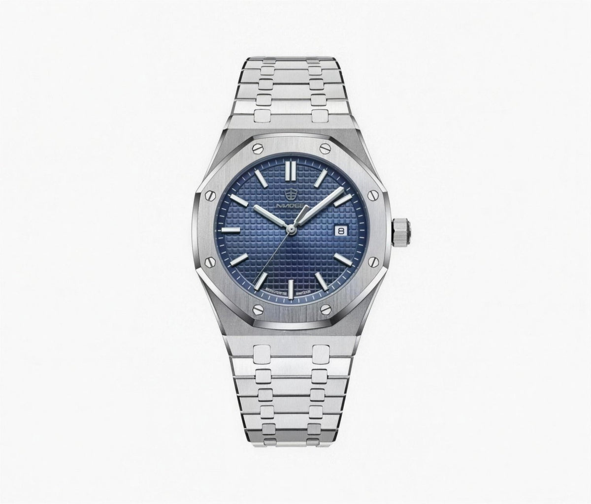Montre Homme Élégante à Bracelet Intégré, Argent / Bleu océan