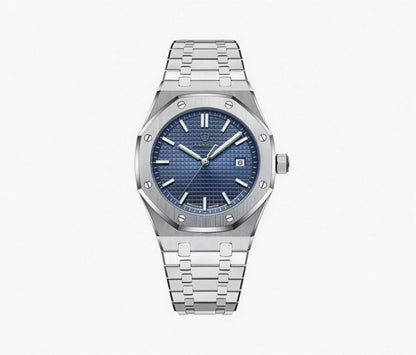Montre Homme Élégante à Bracelet Intégré, Argent / Bleu océan