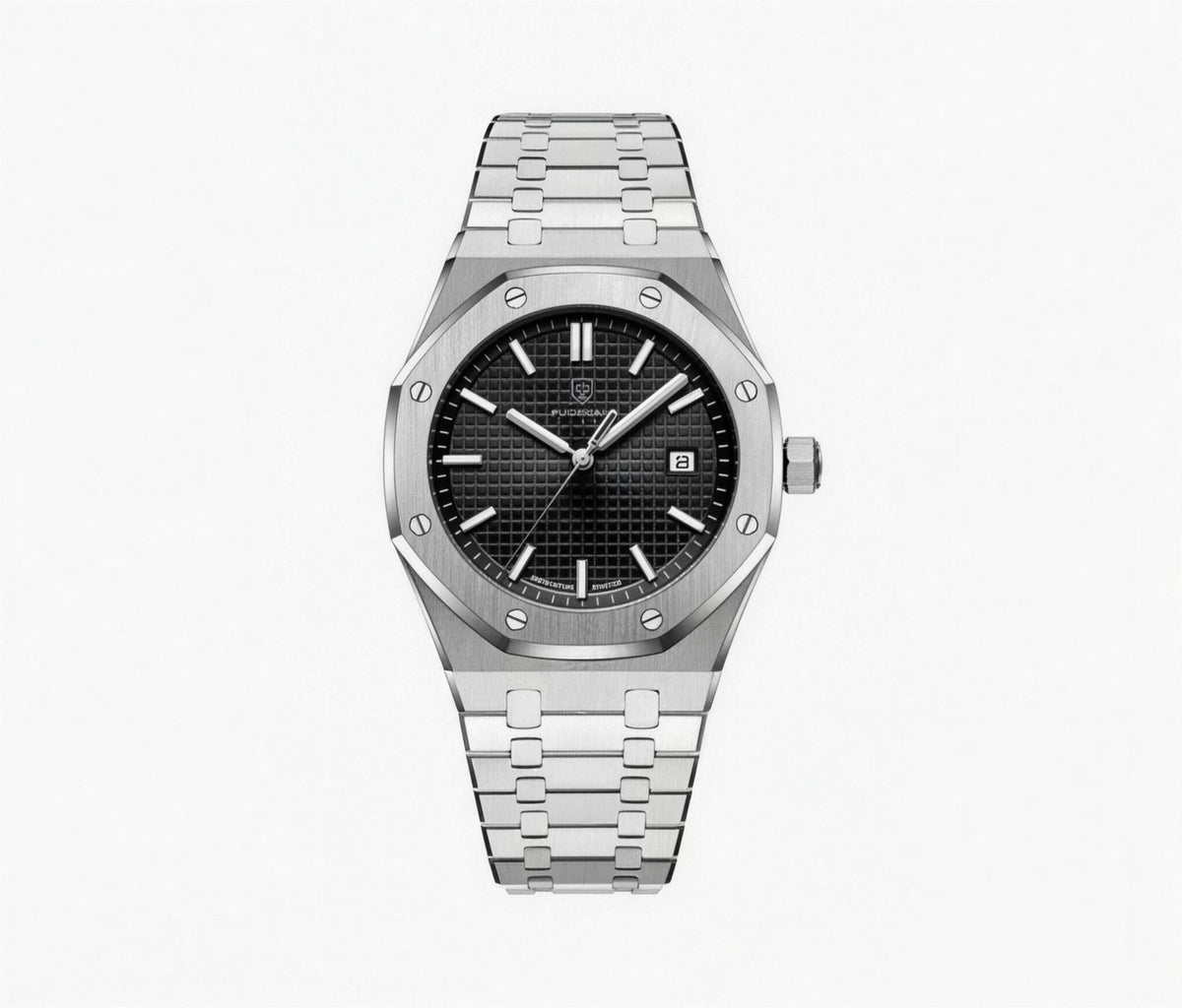 Montre Homme Élégante à Bracelet Intégré, Argent / Noir