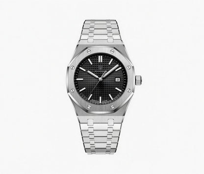 Montre Homme Élégante à Bracelet Intégré, Argent / Noir