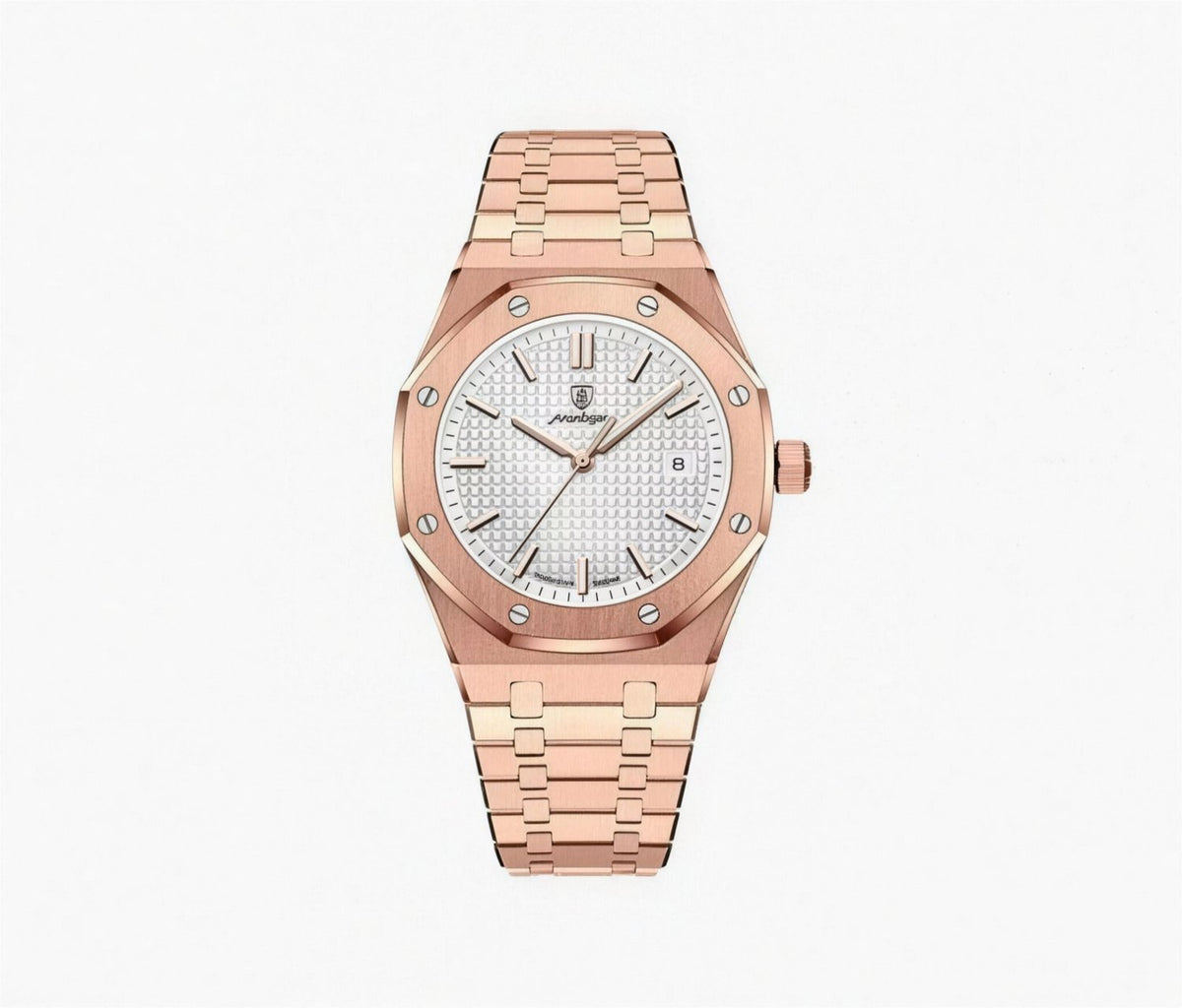Montre Homme Élégante à Bracelet Intégré, Or rose / Blanc