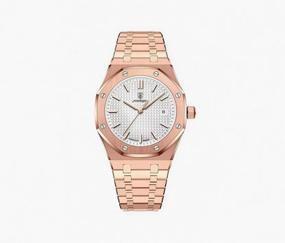 Montre Homme Élégante à Bracelet Intégré, Or rose / Blanc