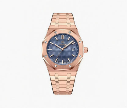 Montre Homme Élégante à Bracelet Intégré, Or rose / Bleu océan