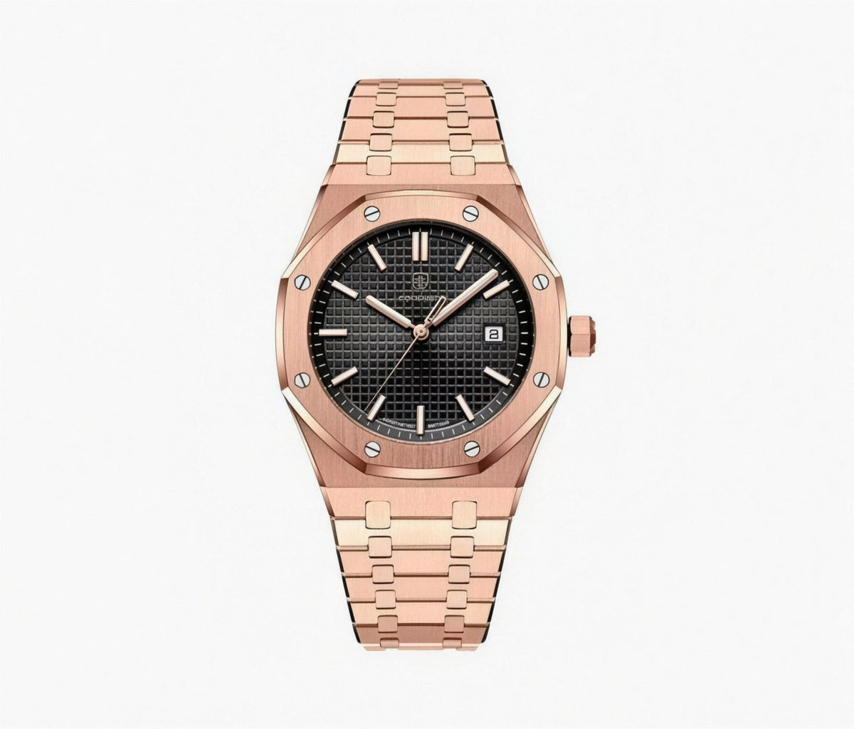 Montre Homme Élégante à Bracelet Intégré, Or rose / Noir