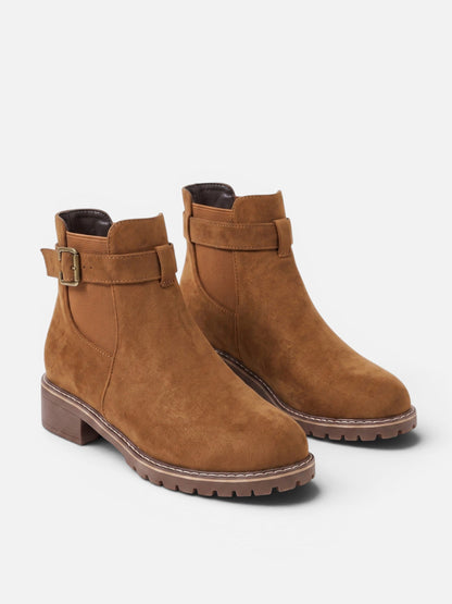 bottines Chelsea femme aspect daim, coloris marron, vue de face