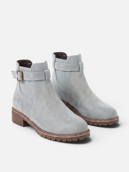 bottines Chelsea femme aspect daim, coloris gris clair, vue de face
