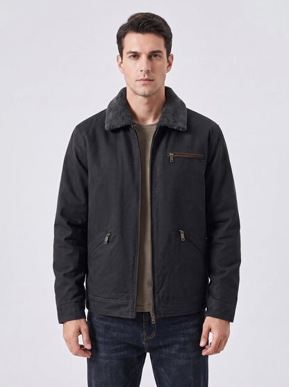 Veste de travail homme noire avec doublure polaire, vue de face - photo studio