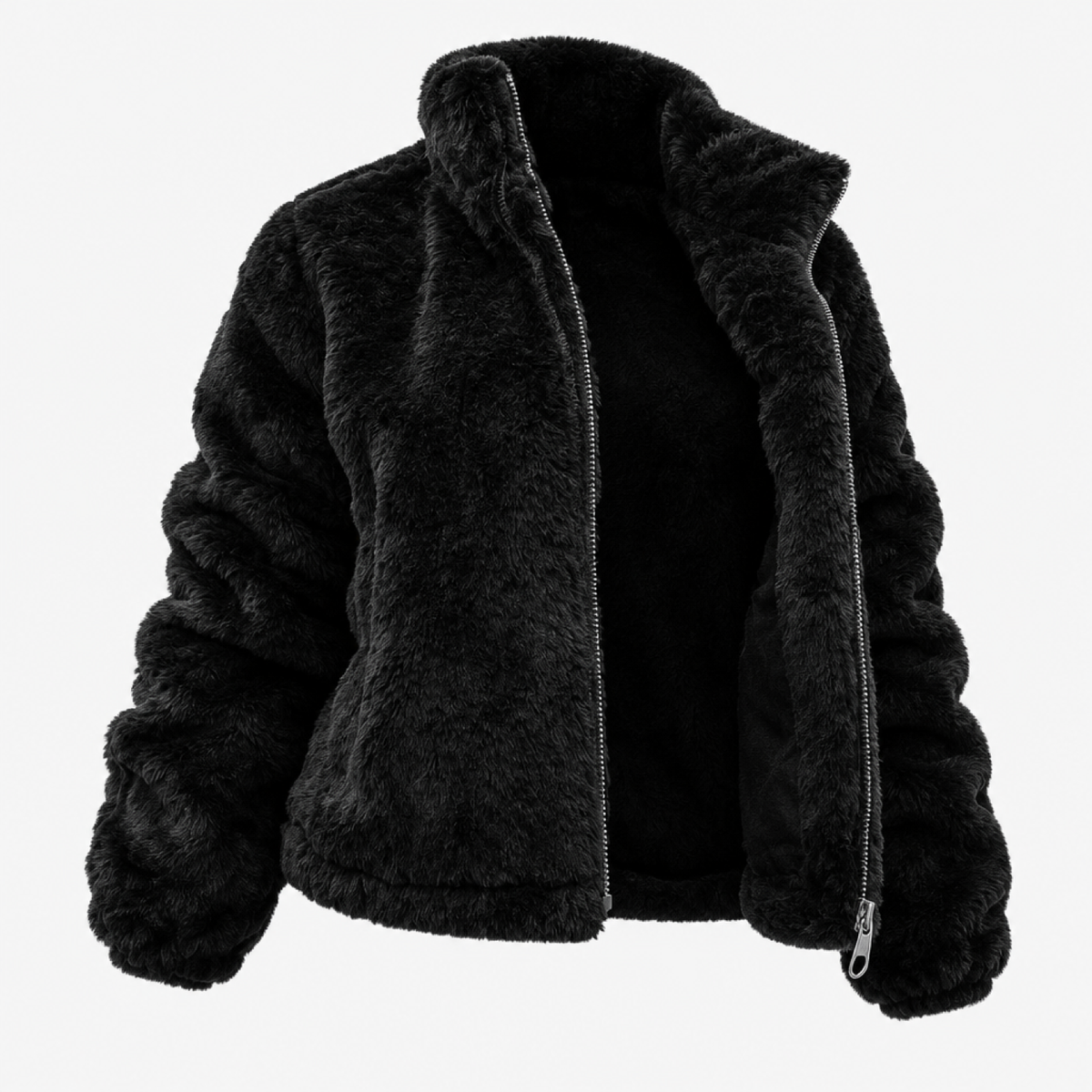 Veste oversize femme fausse fourrure noire, vue de face