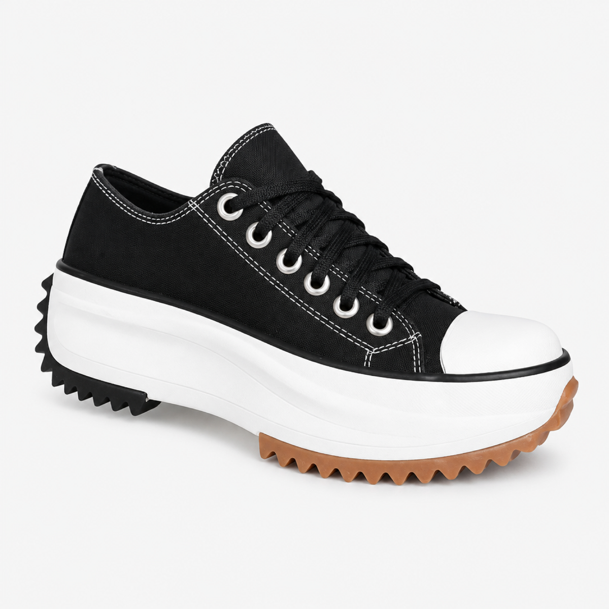 Baskets plateforme femme en toile noire, semelle épaisse crantée – vue studio