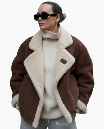 Veste en suédine doublée en laine synthétique – Élégance et confort hivernal