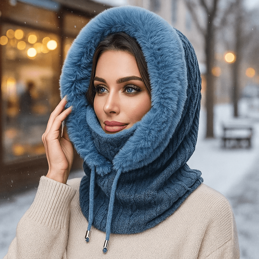 écharpe à capuche femme, coloris bleu
