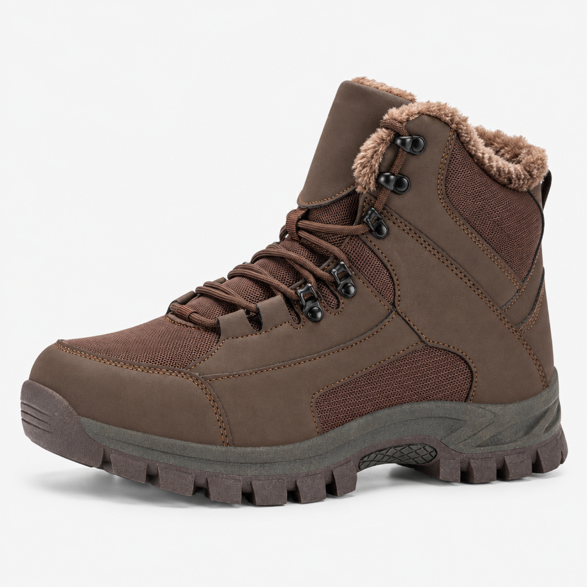 Bottes d'hiver homme marron bout large, vue de profil, lacets et semelle crantée