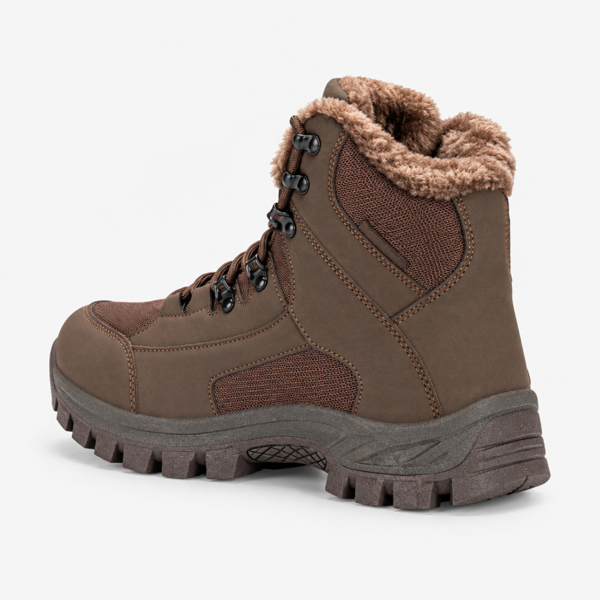 Bottes d'hiver homme marron, vue arrière avec doublure peluche et semelle antidérapante