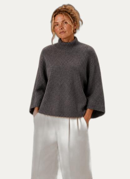 Pull-over en tricot épais pour femme - Col montant décontracté