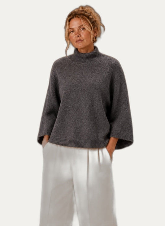 Pull-over en tricot épais pour femme - Col montant décontracté