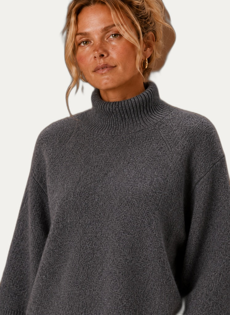 Pull-over en tricot épais pour femme - Col montant décontracté