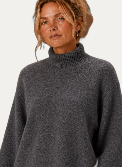 Pull-over en tricot épais pour femme - Col montant décontracté
